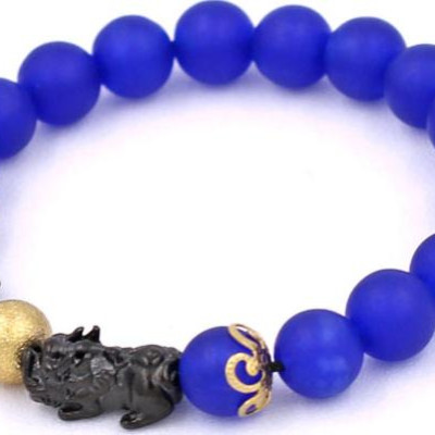 Vòng đeo tay Thạch Anh Xanh Dương Mờ size 8 ly, 10 ly, 12 ly - Vòng tay Tỳ Hưu Đôi inox đen VTAXDMTHHEV8 - hợp mệnh Mộc, mệnh Thủy