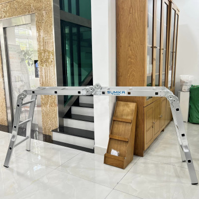 Thang nhôm gấp 4 đoạn SUMIKA SK603 (chữ A - 1.7m, chữ I - 3.4m), 14 tư thế sử dụng, tải trọng 150kg, làm từ hợp kim nhôm cao cấp, khóa chốt cao cấp và tự động, có đế cao su chống trượt