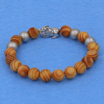 Vòng Tay Gỗ Huyết Rồng 8 ly Charm Tỳ Hưu Inox Bạc VGHRTHTB8