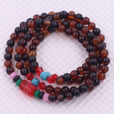 Vòng chuỗi 108 hạt đá thạch anh nâu charm lục tự kim ngôn - hạt 8 ly ( size lớn ), vòng chuỗi niệm Phật, vòng chuỗi đeo tay