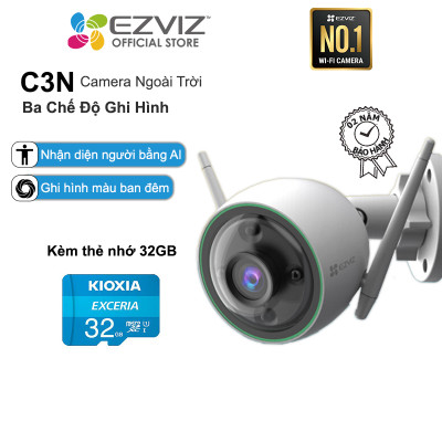 Combo Camera Wi-fi EZVIZ C3N 2MP Ngoài Trời, Có Màu, Kèm Thẻ Nhớ  32GB/64GB - Hàng Chính Hãng