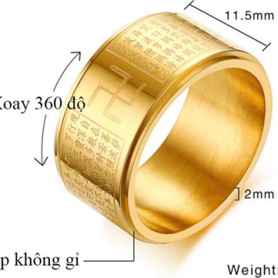 Nhẫn xoay Bát Nhã Tâm Kinh khắc chữ Vạn - Nhẫn phong thủy Hán ngữ may mắn bình an Ri99