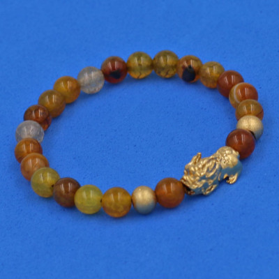 Vòng đeo tay đá Vân Rồng 6 ly cẩn Tỳ Hưu inox vàng VVRTHHBV6