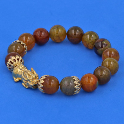 Vòng tay Đá Vân Rồng 12 ly -  Tỳ Hưu Phong Thủy inox vàng VVRTHBKV12