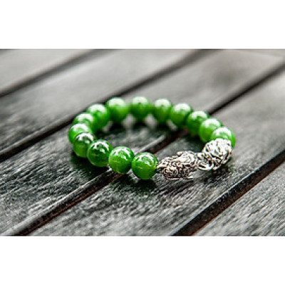 Vòng phong thủy Phật ngọc (Ngọc bích Canada) thiên nhiên mix kỳ lân 7A VT099