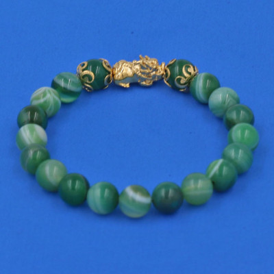 Chuỗi đeo tay Thạch Anh Xanh Lá Sọc 8 ly - cẩn Tỳ Hưu Phong Thủy inox vàng VTAXLSTHHKV8 - hợp mệnh Hỏa, mệnh Mộc