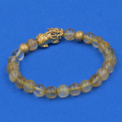 Vòng đeo tay Thạch Anh Tóc vàng 6 ly cẩn Tỳ Hưu inox vàng VTATVTHHBV6 - hợp mệnh Kim, mệnh Thổ 