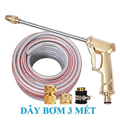 Bộ dây vòi xịt nước rửa xe,tưới cây .tăng áp 3 lần,loại 3m,5m 206701-3đầu đồng,cút đồng,nối đ+tặng túi đựng bút