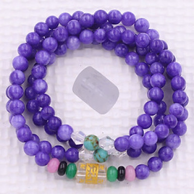 [Mệnh Hỏa, Thổ] Bộ Vòng Chuỗi, Tràng Hạt 108 Hạt 6 Ly Đá Vân Rồng Tím Charm Lục Tự Chân Ngôn - Tràng Chuỗi Niệm Phật - An Yên - Thịnh Vượng - May Mắn - Tài Lộc