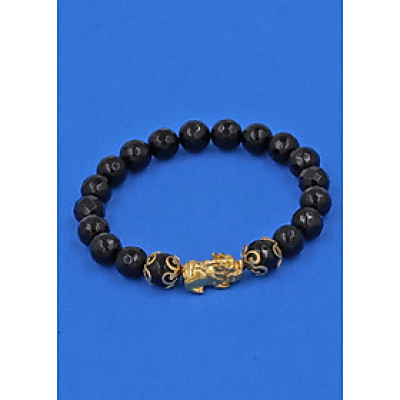 Vòng tay Thạch Anh Đen Cắt Giác 8 ly - cẩn Tỳ Hưu Phong Thủy inox vàng VTAEGTHHKV8 - hợp mệnh Mộc, mệnh Thủy