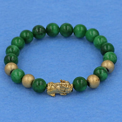 Chuỗi đeo tay Cẩm Thạch Đông Ninh 8 ly - cẩn Tỳ Hưu inox vàng VCTDNTHVB8