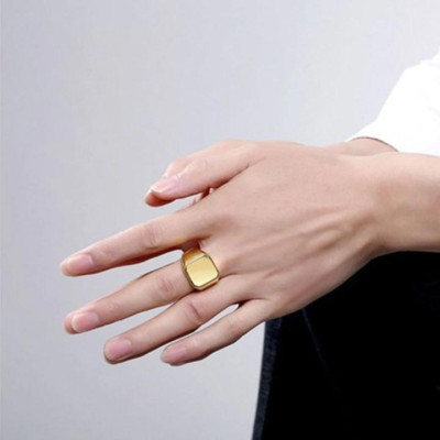 Nhẫn nam titan thời trang mặt trơn vuông to cao cấp thép không gỉ trangsucpt màu mạ vàng PTNNA24