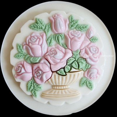 Khuôn rau câu sinh nhật, cưới hỏi hình tròn bình hoa hồng – Mã số 1037