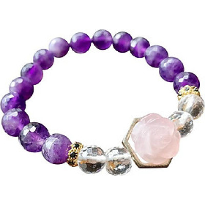 Vòng Tay Thạch Anh Tím Mix Hoa Mẫu Đơn Ngọc Quý Gemstones TA021