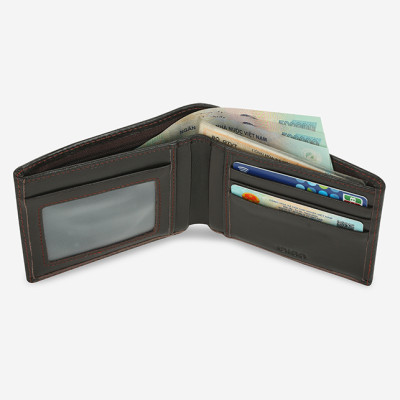 Ví nam da thật cầm tay chữ nhật hoạ tiết đường kẻ IDIGO MW1-5025-00