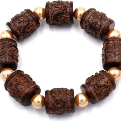 Vòng tay chuỗi hạt trụ rồng gỗ đàn hương TRNT15