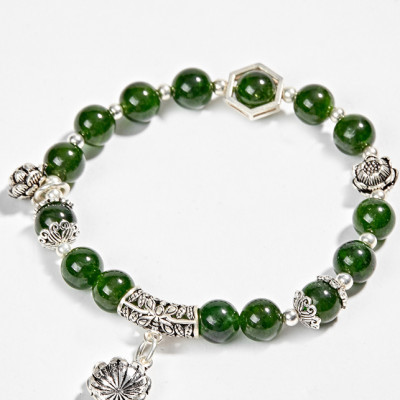 Vòng Diopside Aaa Phối Charm Bạc (8mm) Ngọc Quý Gemstones