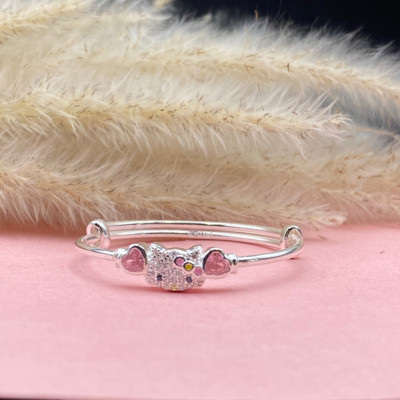 Lắc Tay, Vòng Tay Cho Bé Bạc Ta Nguyên Chất S99 Mèo Kitty Hồng Xinh Chính Hãng Bạc Hiểu Minh LTE555