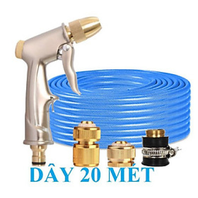 Bộ dây vòi xịt nước rửa xe, tưới cây . tăng áp 3 lần, loại 20m 206701-1 đầu đồng, cút đồng 