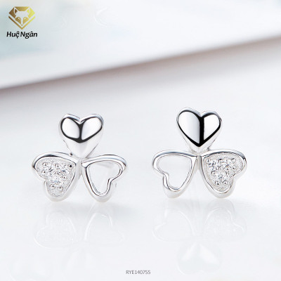 Bông tai bạc nữ trang sức bạc Ý S925 Bạc Xinh Huệ Ngân - Cỏ ba lá may mắn RYE140755