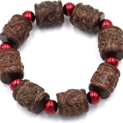Vòng tay chuỗi hạt trụ rồng gỗ đàn hương TRNT13