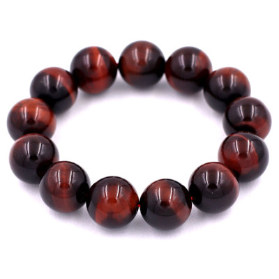 Vòng tay chuỗi hạt đá mắt hổ đỏ đen 16 ly 14 hạt