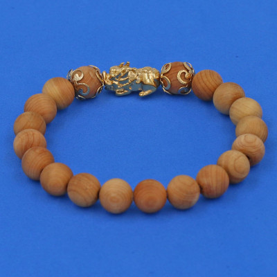 Chuỗi đeo tay Gỗ Ngọc Am 8 ly Cẩn Tỳ Hưu Phong Thủy inox vàng VGHDTHHKV8