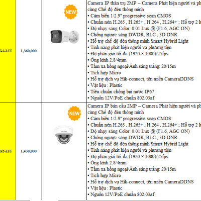 Camera IP 2MP HIKVISION thân trụ DS-2CD1021G2-LIU , bán cầu DS-2CD1121G2-LIU - Hàng chính hãng