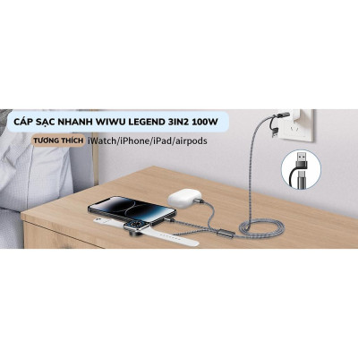 Cáp Sạc Nhanh Wi WU Legend 3in2 100W Wi-C050 - hàng chính hãng