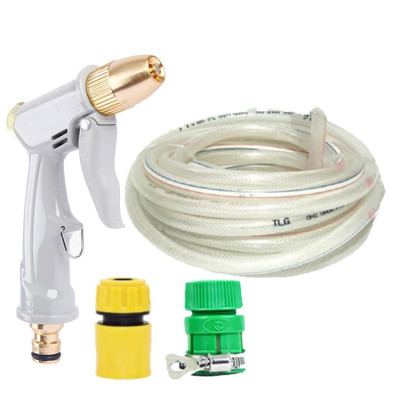 Bộ dây vòi xịt nước rửa xe, tưới cây tăng áp 3 lần, loại 15m (cút nhựa nối nhựa xanh) 206846