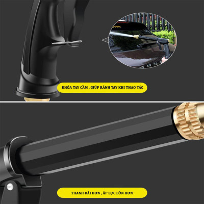 Bộ dây và vòi xịt rửa xe tưới cây  tăng áp thông minh 810-2621-1 (dây vàng dẹt-cút nối xanh)