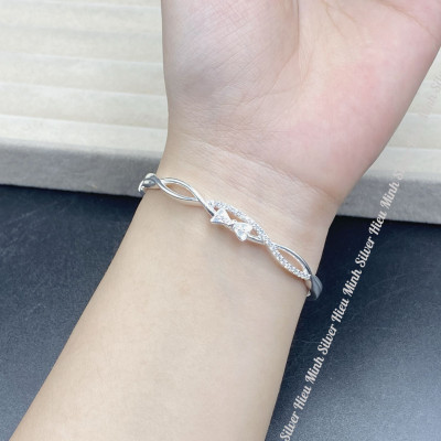 Lắc Tay Nữ Bạc Ta Nguyên Chất S99 Hình Nơ Đính Đá Sang Trọng BẠC HIỂU MINH LTU630