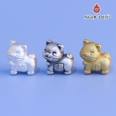 Charm xỏ ngang hình chú mèo may mắn  - Ngọc Quý Gemstones