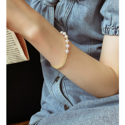 Combo Lắc tay Ngọc Trai Nuôi cấy tự nhiên, cấu trúc vân tay, đính hạt Châu mạ vàng 18K, Màu Cam Nhạt, Hạt Trai 6li, kèm Bản PHOTOCOPY Giấy KIỂM/ GIÁM ĐỊNH, hộp Lót Nhung Gấm