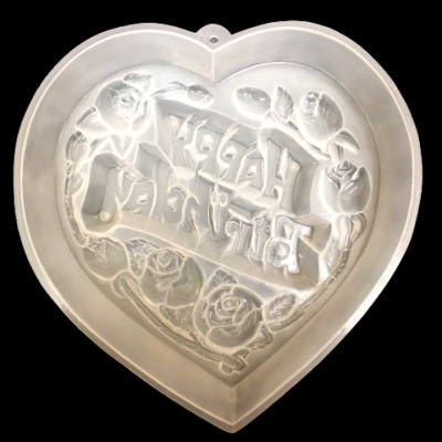 Khuôn rau câu sinh nhật Happy Birthday hoa hồng – Khuôn hình tim loại 20 cm - Mã số 1091