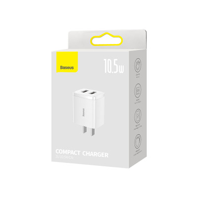 Củ sạc Baseus hỗ trợ sạc nhanh 2.1A sạc được 2 thiết bị cùng lúc tiết kiệm được 20-40% thời gian sạc - Hàng chính hãng