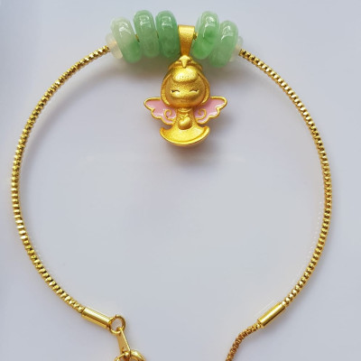 Vòng Tay charm xinh đẹp 5 đồng tiền đá cẩm thạch tự nhiên Vòng phối charm hình bé thiên thần vòng màu vàng khoen rút xinh Nữ đeo dễ thương ạ