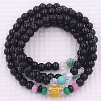 Vòng chuỗi 108 hạt đá thạch anh đen charm lục tự chân ngôn - hạt 8 ly ( size lớn ), vòng chuỗi niệm Phật, vòng chuỗi đeo tay