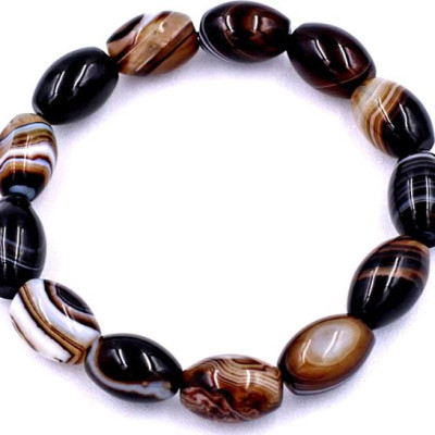 Vòng chuỗi đeo tay Lu Thống Mã Não Nâu Sọc Oval - hợp mệnh Kim, mệnh Thổ