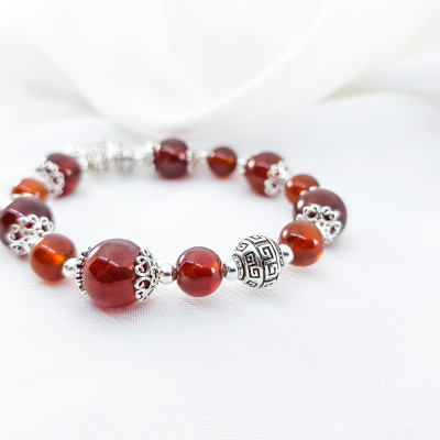 Vòng Tay Mệnh Hỏa, Thổ Đá Garnet Mix Charm Con Voi