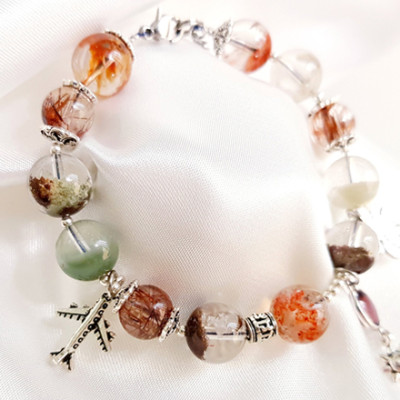 Vòng Tay Laliz Mệnh Thổ, Kim Đá Thạch Anh Ưu Linh Kết Hợp Thạch Anh Tóc Nâu Charm Bạc Đá Garnet - TAR.07