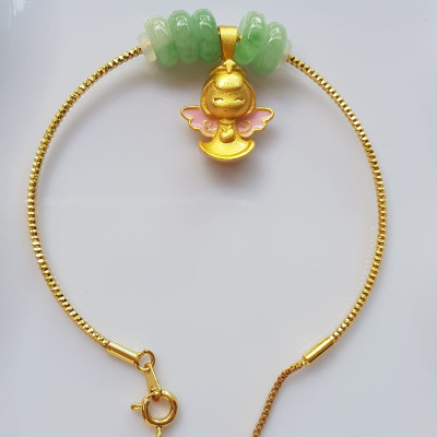 Vòng Tay charm xinh đẹp 5 đồng tiền đá cẩm thạch tự nhiên Vòng phối charm hình bé thiên thần vòng màu vàng khoen rút xinh Nữ đeo dễ thương ạ