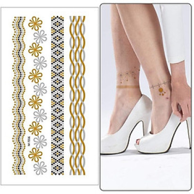Hình xăm dán vòng tay, cổ chân, cánh tay nam nữ tạm thời ánh kim vàng bạc tatoo thời trang đi biển Legaxi