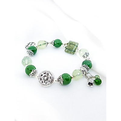Vòng Tay Mệnh Mộc, Hỏa Đá Ngọc Phật Mix Đá Thạch Anh Xanh+ Charm Hoạ Tiết Vòng Tròn