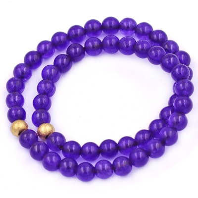 [Mệnh Hỏa, Thổ] Vòng Chuỗi Đôi 6 Ly Đá Thạch Anh Tím Charm Bi Inox VTAIHBD