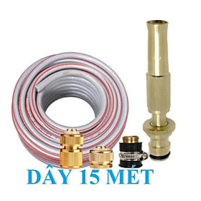 Bộ dây vòi xịt nước rửa xe, tưới cây . tăng áp 3 lần, loại 15m 206701 đầu đồng,cút đồng+ tặng mở chai