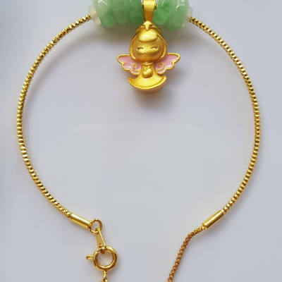 Vòng Tay charm xinh đẹp 5 đồng tiền đá cẩm thạch tự nhiên Vòng phối charm hình bé thiên thần vòng màu vàng khoen rút xinh Nữ đeo dễ thương ạ