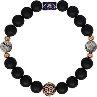 Vòng Tay Đá Nham Thạch Mix Thạch Anh Tóc Đen Mệnh Thủy Charm Quả Cầu Xanh Laliz NR.02