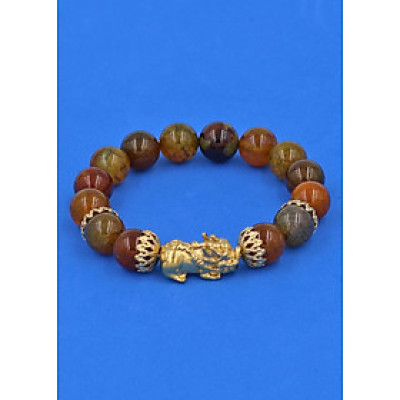 Vòng tay Đá Vân Rồng 12 ly -  Tỳ Hưu Phong Thủy inox vàng VVRTHBKV12