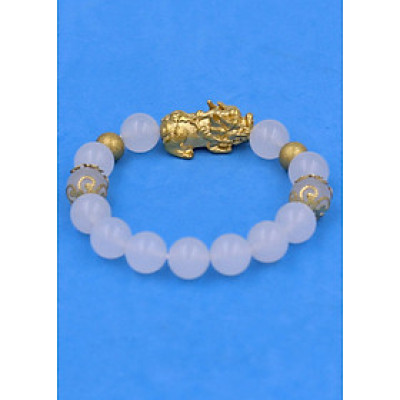 Vòng tay Tỳ Hưu inox Mix Thạch Anh Trắng 10 ly VTATRTHTRHKHB10 - hợp mệnh Kim, mệnh Thủy